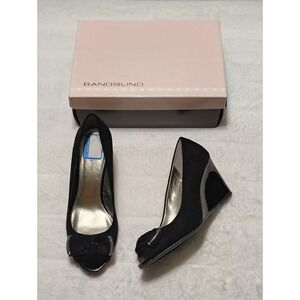 Bandolino Black BD7Tumble Women's Peep Toe Bow Wedge Platform Pump Shoes Sz 8.5